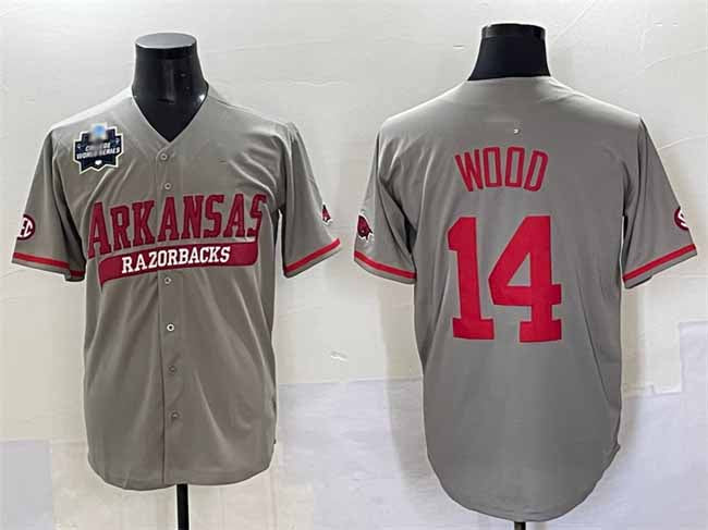 A.Razorbacks #14 Gage Wood Grey 2025 World Series Stitched American College Jerseys