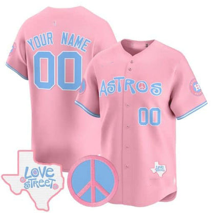 Custom Houston Astros Love Street & Peace Sign Patch Bubblegum Pink Vapor Premier Limited ¨C All Stitched Baseball Jersey