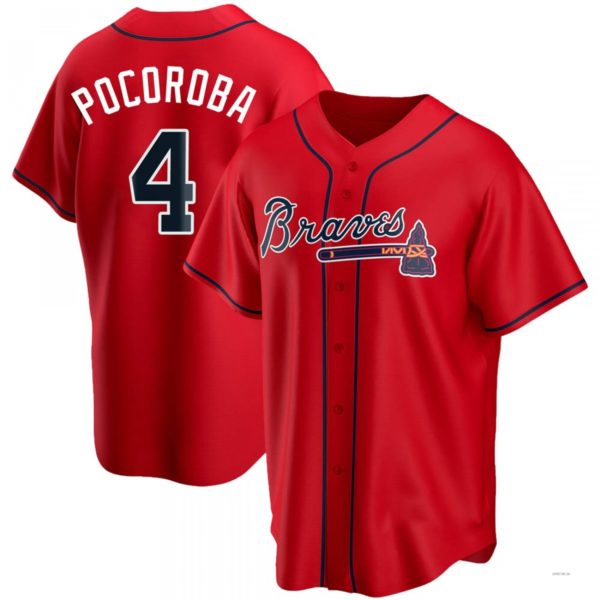 Atlanta Braves #4 Biff Pocoroba Red Alternate Jersey Stitches Baseball Jerseys