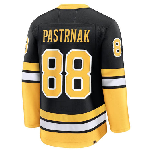 B.Bruins #88 David Pastrnak Fanatics Alternate 100th Anniversary Premium Jersey - Black Stitched American Hockey Jersey UNEC