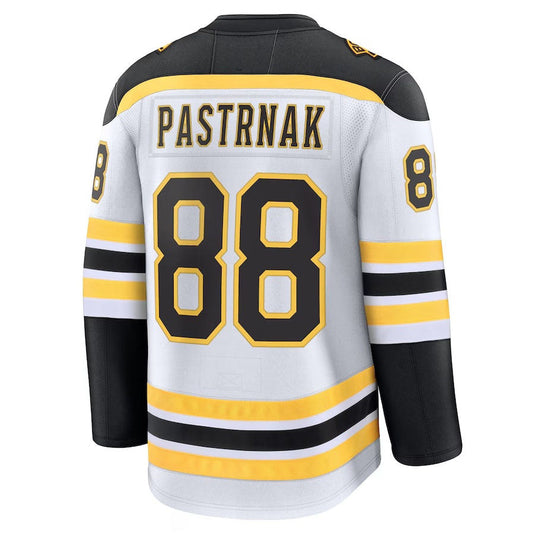 B.Bruins #88 David Pastrnak Fanatics Away Premium Jersey - White Stitched American Hockey Jersey