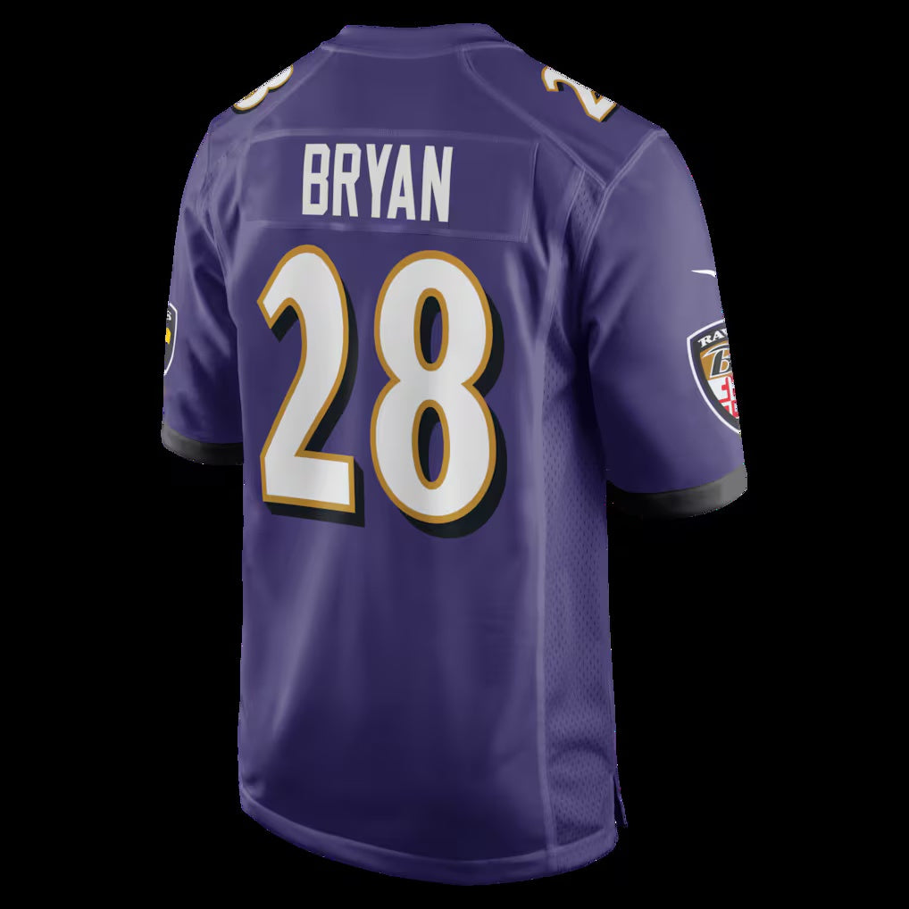 B.Ravens #28 Taven Bryan Purple Team Game Stitched American Football Jerseys UNEC
