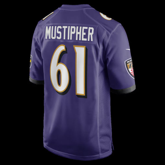 B.Ravens #61 Sam Mustipher Purple Team Game Stitched American Football Jerseys UNEC
