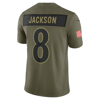B.Ravens #8 Lamar Jackson Olive 2025 Salute to Service Limited Stitched American Football Jerseys UNEC