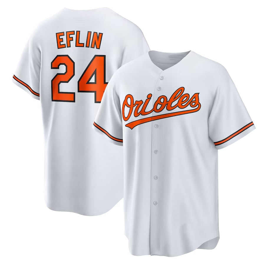 Baltimore Orioles #24 Zach Eflin Home Replica Jersey - White Stitched Baseball Jersey