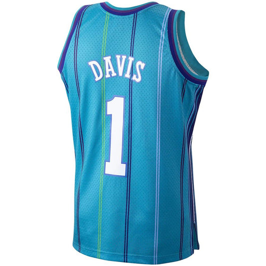 C.Hornets #1 Baron Davis Mitchell & Ness Hardwood Classics 1999-00 Swingman Jersey Teal Stitched American Basketball Jersey UNEC