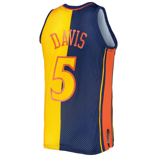 G.State Warriors #5 Baron Davis Mitchell & Ness Hardwood Classics 2006-07 Split Swingman Jersey Navy Gold Stitched American Basketball Jersey UNEC