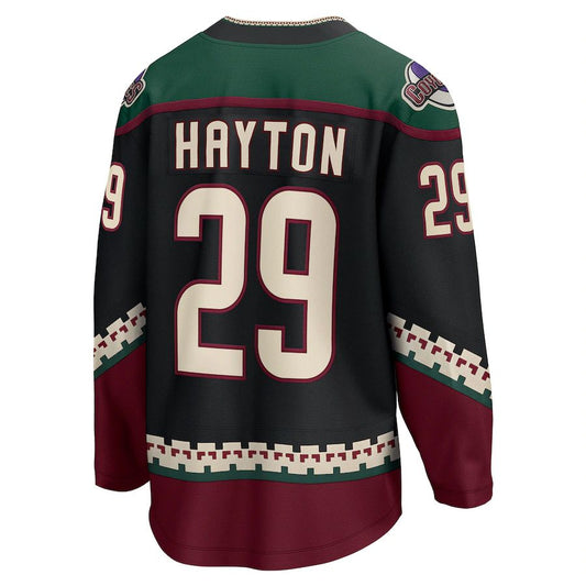 A.Coyotes #29 Barrett Hayton Fanatics Branded Home Breakaway Player Jersey - Black Stitched American Hockey Jersey UNEC
