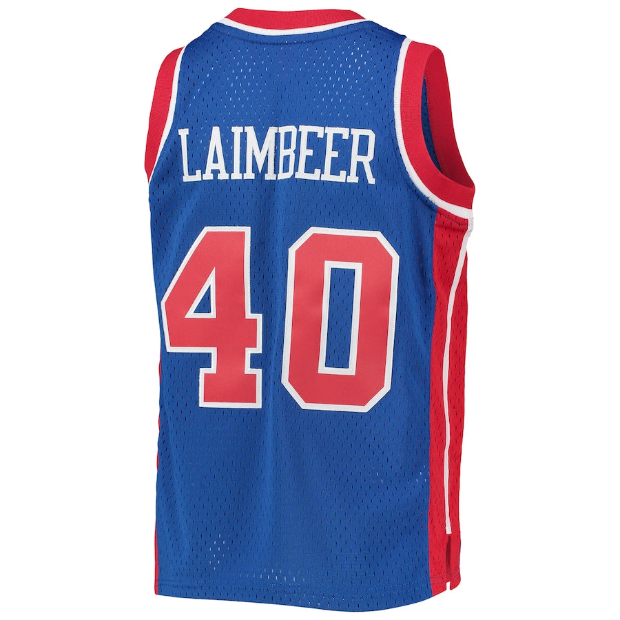 D.Pistons #40 Bill Laimbeer Mitchell & Ness 1988-89 Hardwood Classics Swingman Jersey Blue Stitched American Basketball Jersey UNEC