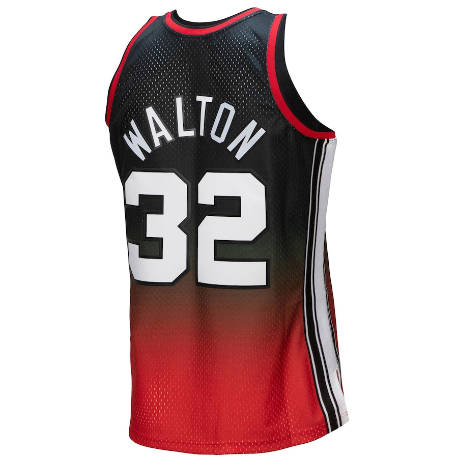 P.Trail Blazers #32 Bill Walton Mitchell & Ness 1976-77 Hardwood Classics Fadeaway Swingman Player Jersey Red-Black Stitched American Basketball Jersey UNEC