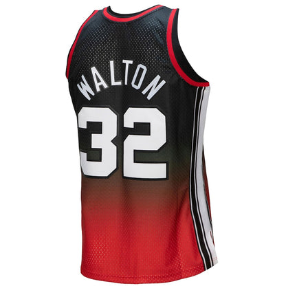 P.Trail Blazers #32 Bill Walton Mitchell & Ness 1976-77 Hardwood Classics Fadeaway Swingman Player Jersey Red-Black Stitched American Basketball Jersey UNEC