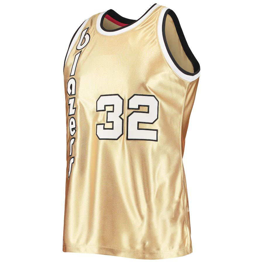 P.Trail Blazers #32 Bill Walton Mitchell & Ness 75th Anniversary 1976-77 Hardwood Classics Swingman Jersey Gold Stitched American Basketball Jersey UNEC