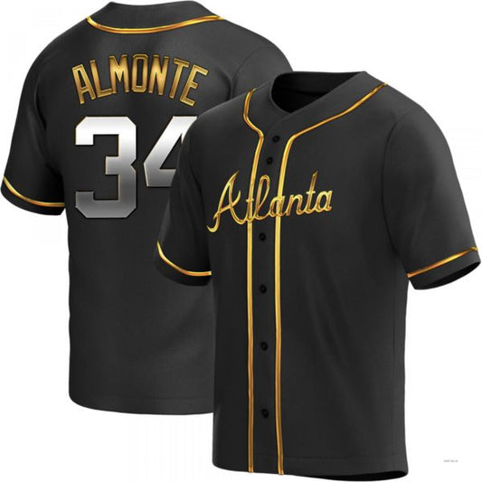 Atlanta Braves #34 AbUNECm Almonte Black Golden Alternate Jersey Stitches Baseball Jerseys