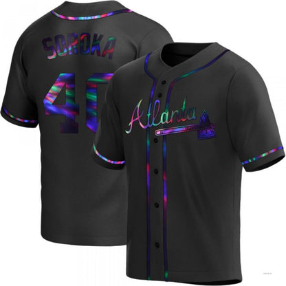 Atlanta Braves #40 Mike Soroka Black Holographic Alternate Jersey Stitches Baseball Jerseys
