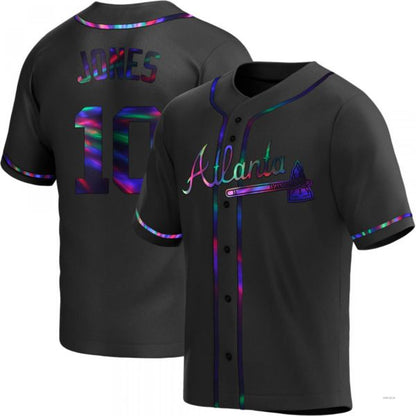 Atlanta Braves #10 Chipper Jones Black Holographic Alternate Jersey Stitches Baseball Jerseys