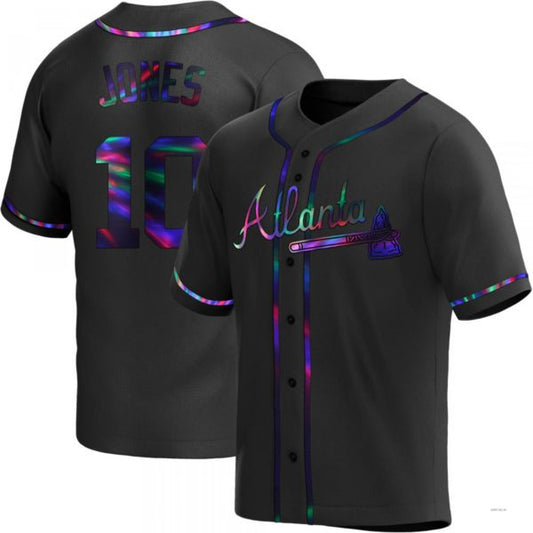Atlanta Braves #10 Chipper Jones Black Holographic Alternate Jersey Stitches Baseball Jerseys