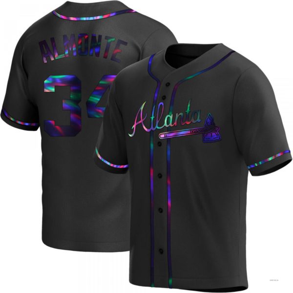 Atlanta Braves #34 AbUNECm Almonte Black Holographic Alternate Jersey Stitches Baseball Jerseys