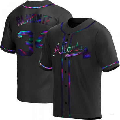 Atlanta Braves #34 AbUNECm Almonte Black Holographic Alternate Jersey Stitches Baseball Jerseys
