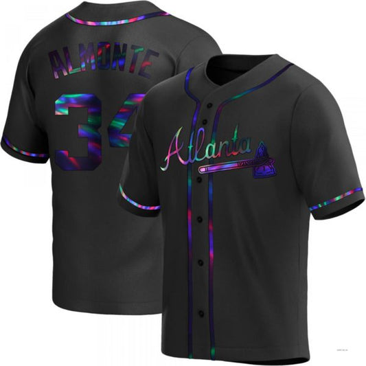 Atlanta Braves #34 AbUNECm Almonte Black Holographic Alternate Jersey Stitches Baseball Jerseys