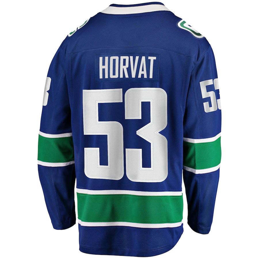 V.Canucks #53 Bo Horvat Fanatics Branded Home Captain Patch Breakaway Player Jersey Blue Purple Stitched American Hockey Jersey UNEC