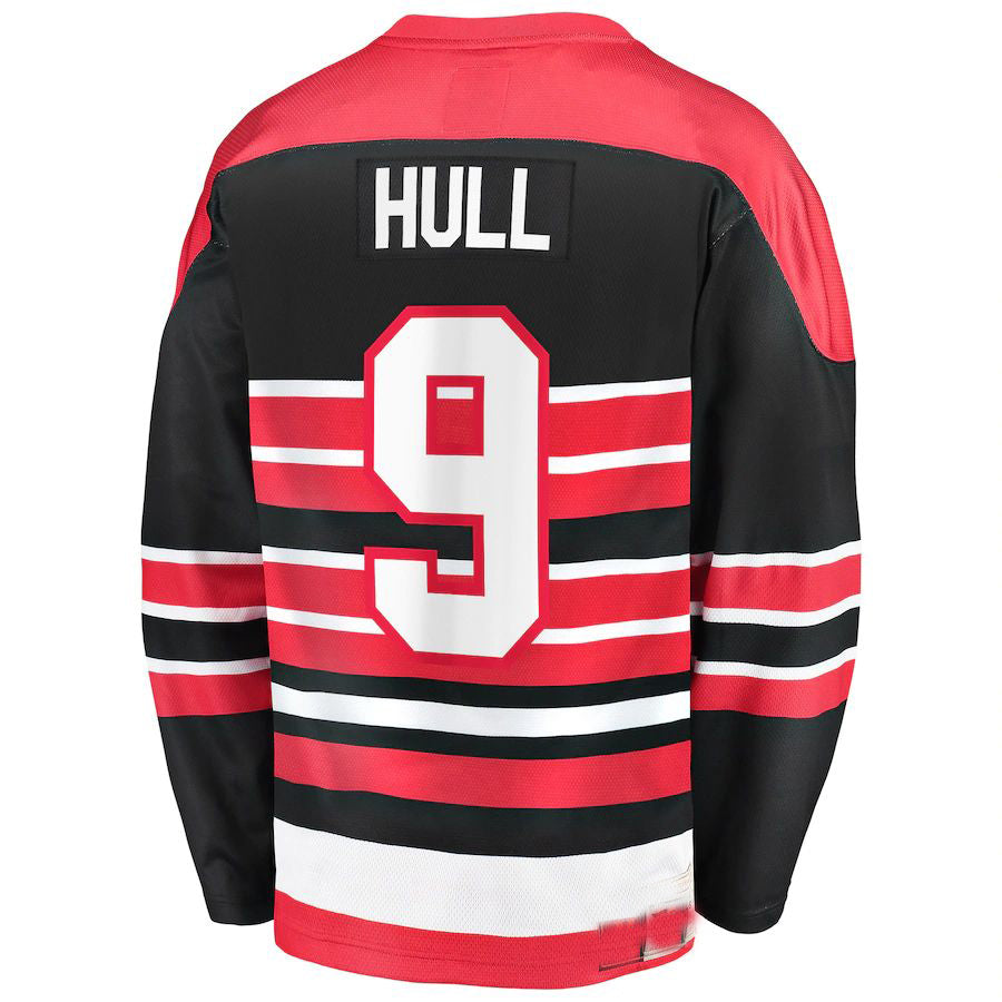 C.Blackhawks #9 Bobby Hull Fanatics Branded Premier Breakaway Retired Player Jersey Red Stitched American Hockey Jersey UNEC