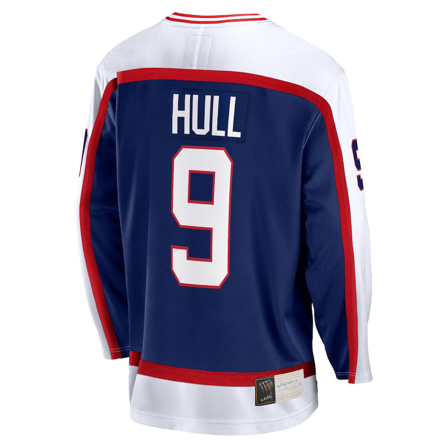 W.Jets #9 Bobby Hull Fanatics Branded Breakaway Retired Player Jersey Navy Stitched American Hockey Jersey UNEC
