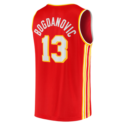 A.Hawks #13 Bogdan Bogdanovic Fanatics Branded 2021-22 Fast Break Replica Jersey Icon Edition Red Stitched American Basketball Jersey UNEC