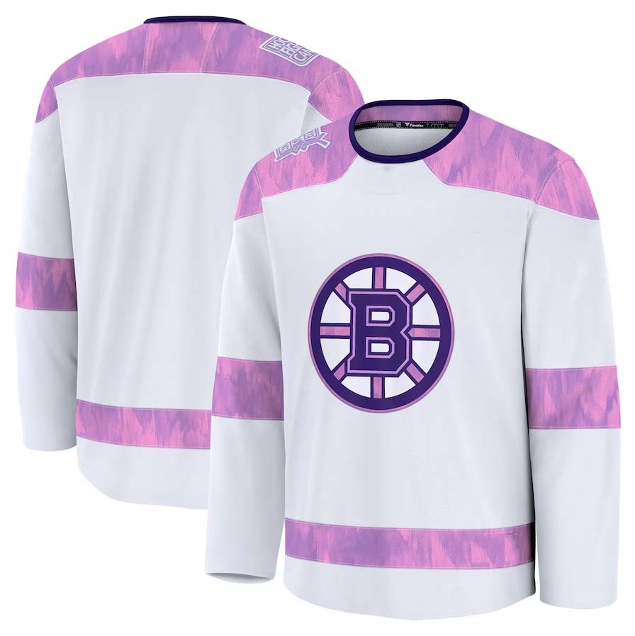 B.Bruins Fanatics 2024 Hockey Fights Cancer Practice Jersey - White Stitched American Hockey Jersey UNEC