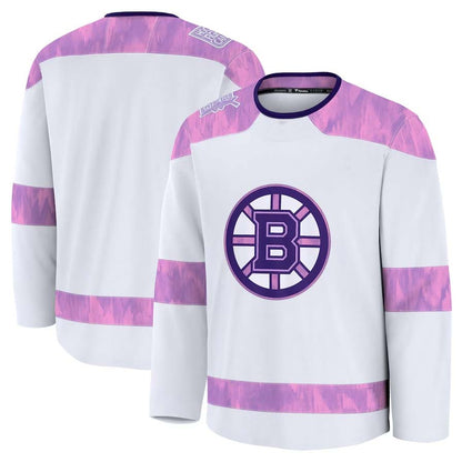 B.Bruins Fanatics 2024 Hockey Fights Cancer Practice Jersey - White Stitched American Hockey Jersey UNEC