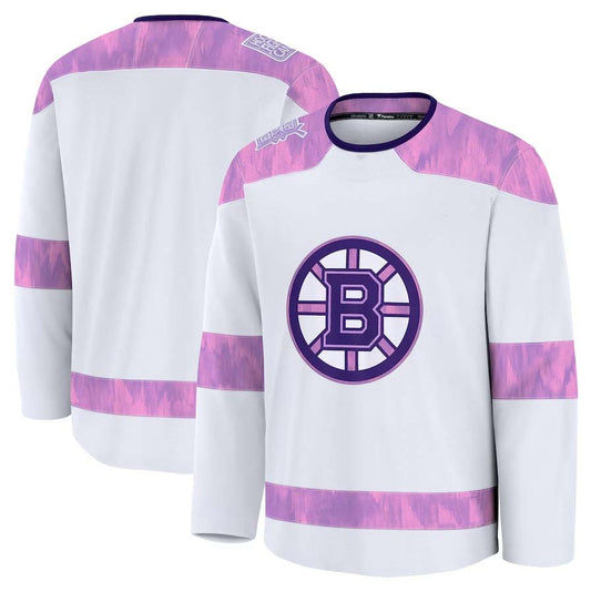 B.Bruins Fanatics 2024 Hockey Fights Cancer Practice Jersey - White Stitched American Hockey Jersey UNEC