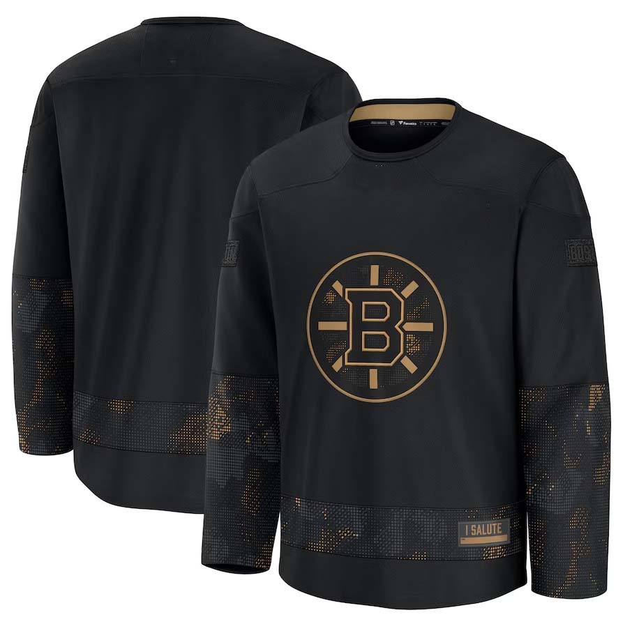 B.Bruins Fanatics 2024 Military Appreciation Practice Jersey - Black Stitched American Hockey Jersey UNEC