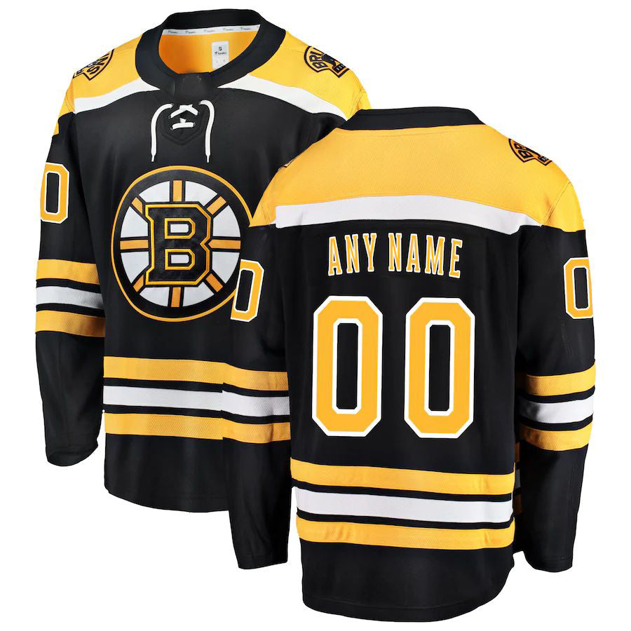 Custom B.Bruins Fanatics Branded Home Breakaway Jersey Black Stitched American Hockey Jersey UNEC