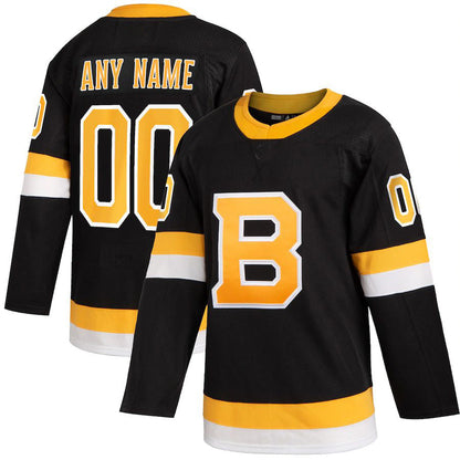 Custom B.Bruins Alternate Authentic Jersey Black Stitched American Hockey Jersey UNEC