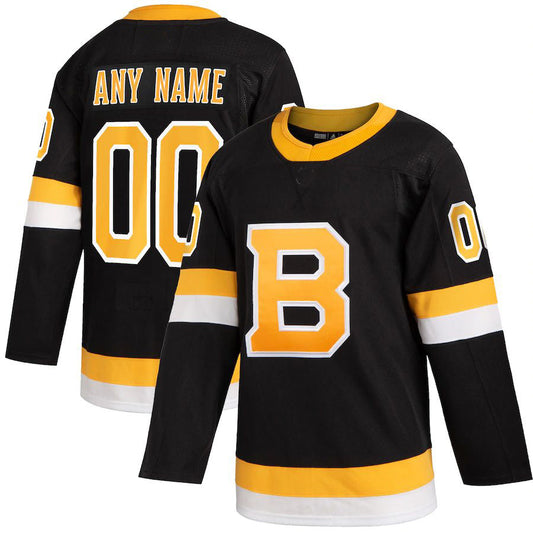 Custom B.Bruins Alternate Authentic Jersey Black Stitched American Hockey Jersey UNEC