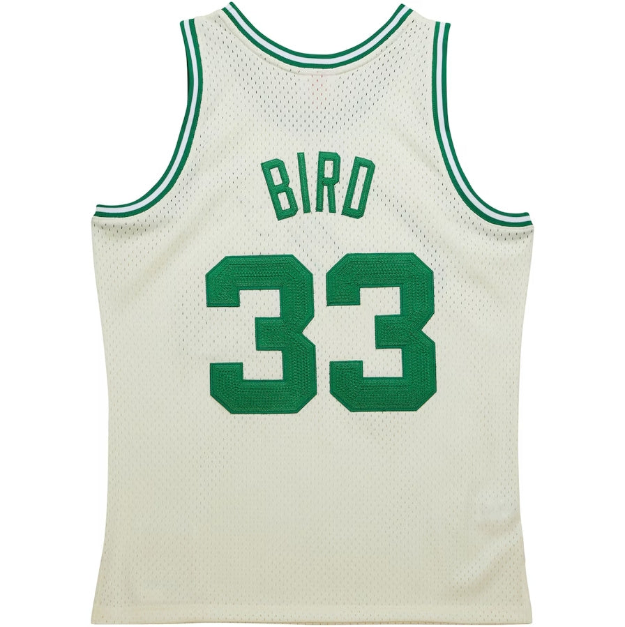 B.Celtics #33 Larry Bird Mitchell & Ness Chainstitch Swingman Jersey - Cream Stitched American Basketball Jersey UNEC