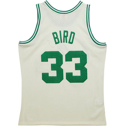 B.Celtics #33 Larry Bird Mitchell & Ness Chainstitch Swingman Jersey - Cream Stitched American Basketball Jersey UNEC