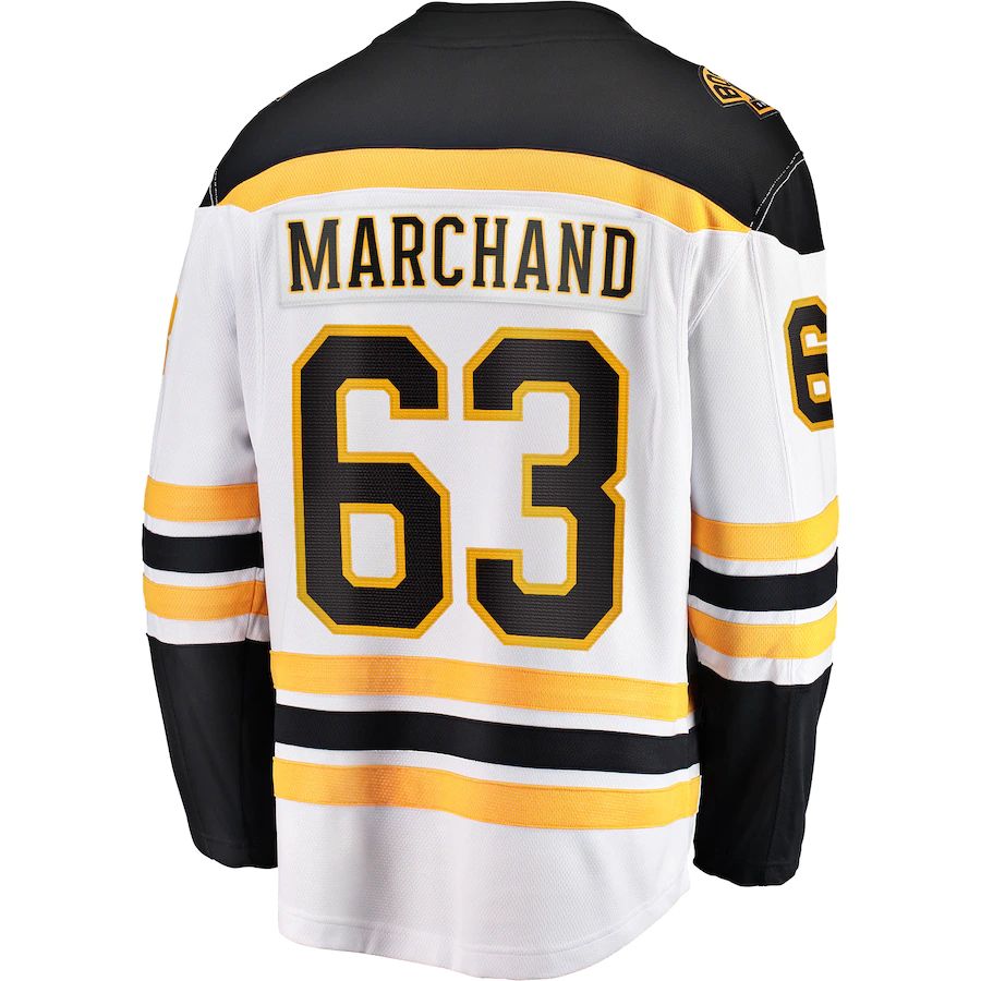 B.Bruins #63 Brad Marchand Fanatics Branded Away Premier Breakaway Player Jersey Stitched American Hockey Jersey UNEC