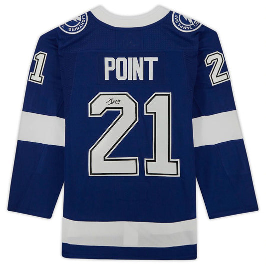 TB.Lightning #21 Brayden Point Fanatics Authentic Autographed Stanley Cup Champions with 2021 Stanley Cup Final Patch Blue Stitched American Hockey Jersey UNEC