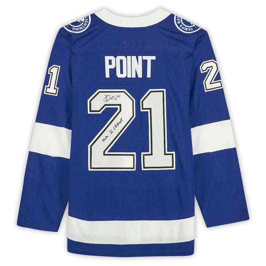 TB.Lightning #21 Brayden Point Fanatics Authentic Autographed with 2020 SC Champs Inscription Blue Stitched American Hockey Jersey UNEC