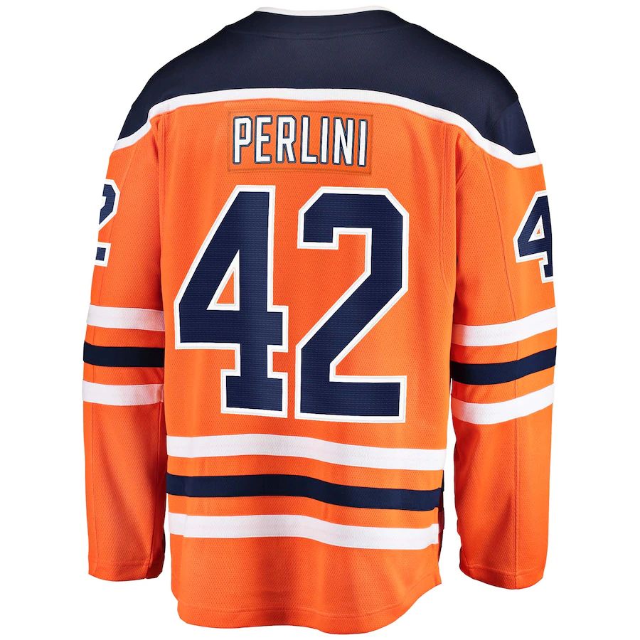 E.Oilers #42 Brendan Perlini Fanatics Branded Home Breakaway Player Jersey  Orange Stitched American Hockey Jersey UNEC