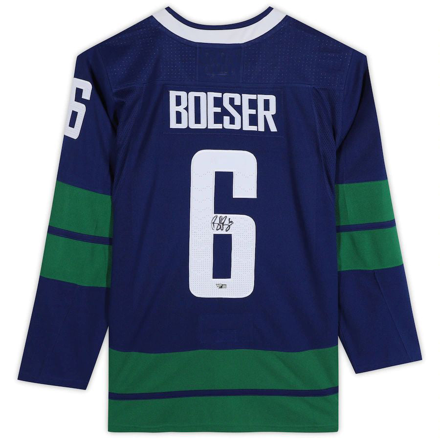 V.Canucks #6 Brock Boeser Fanatics Authentic Autographed  Alternate  Jersey Blue Stitched American Hockey Jersey UNEC