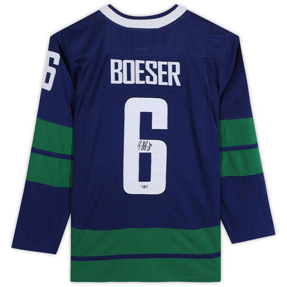 V.Canucks #6 Brock Boeser Fanatics Authentic Autographed  Alternate  Jersey Blue Stitched American Hockey Jersey UNEC