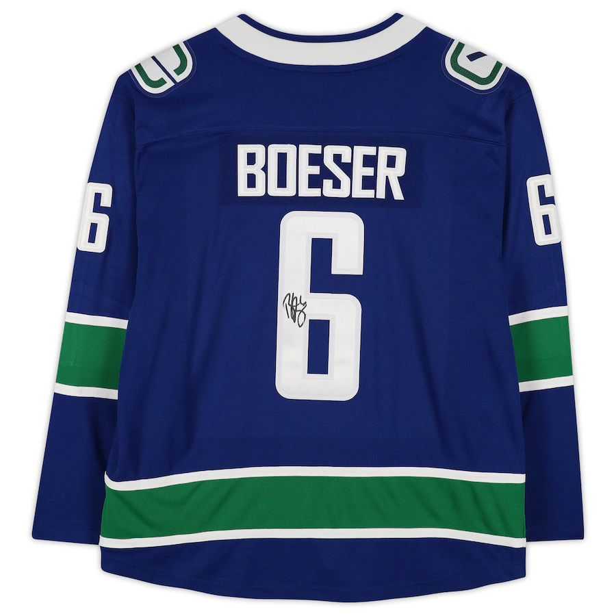 V.Canucks #6 Brock Boeser Fanatics Authentic Autographed Breakaway Jersey Blue Stitched American Hockey Jersey UNEC