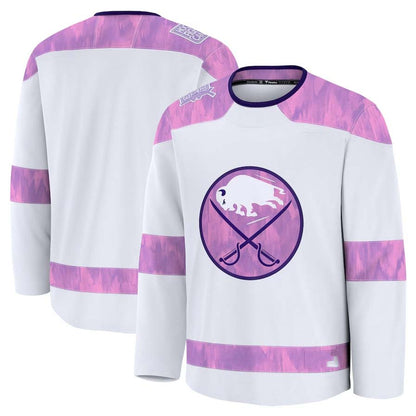 B.Sabres Fanatics 2024 Hockey Fights Cancer Practice Jersey - White Stitched American Hockey Jersey UNEC