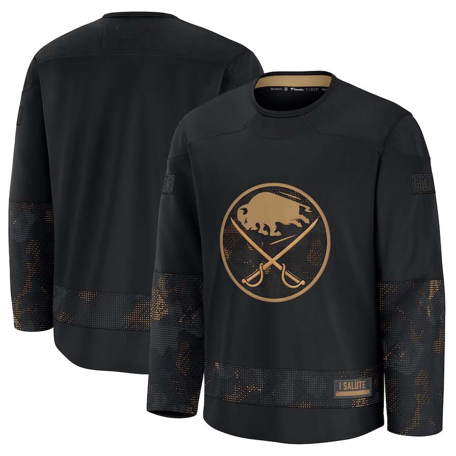 B.Sabres Fanatics 2024 Military Appreciation Practice Jersey - Black Stitched American Hockey Jersey UNEC