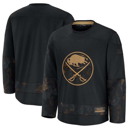 B.Sabres Fanatics 2024 Military Appreciation Practice Jersey - Black Stitched American Hockey Jersey UNEC