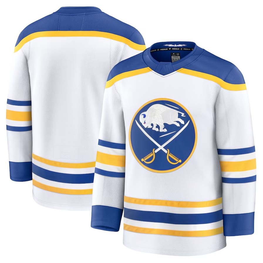 B.Sabres Fanatics Away Premium Jersey - White. Stitched American Hockey Jersey UNEC