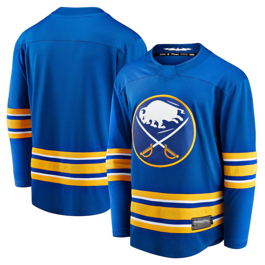 B.Sabres Fanatics Branded 2020-21 Home Breakaway Jersey Royal Stitched American Hockey Jersey UNEC