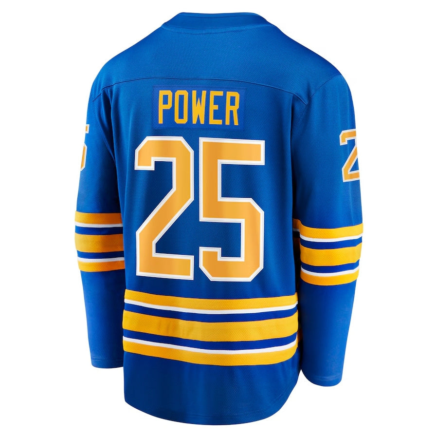 B.Sabres #25 Owen Power Fanatics Home Breakaway Player Jersey - Royal Stitched American Hockey Jersey UNEC