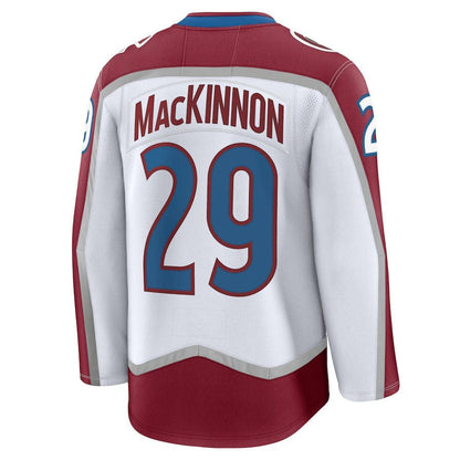 C.Avalanche #29 Nathan MacKinnon Fanatics Away Premium Jersey - White Stitched American Hockey Jersey UNEC